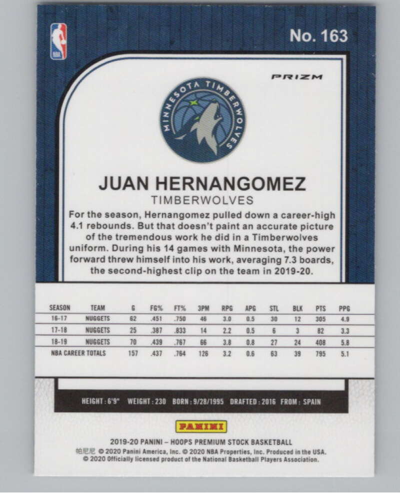 2019-20  Hoops Premium Blue Cracked Ice Prizm #163 Juancho Hernangomez  V103032 Image 2