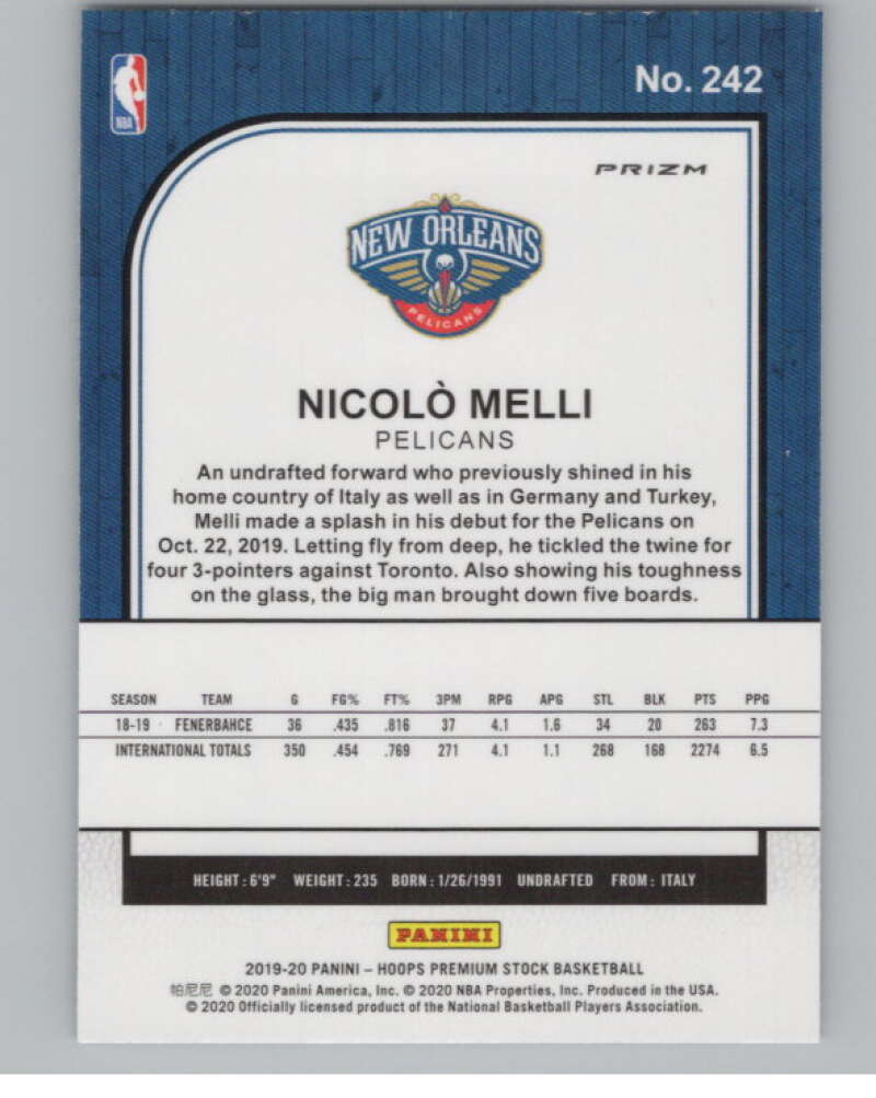2019-20  Hoops Premium Stock  Blue Cracked Ice Prizm #242 Nicolo Melli  V103037 Image 2