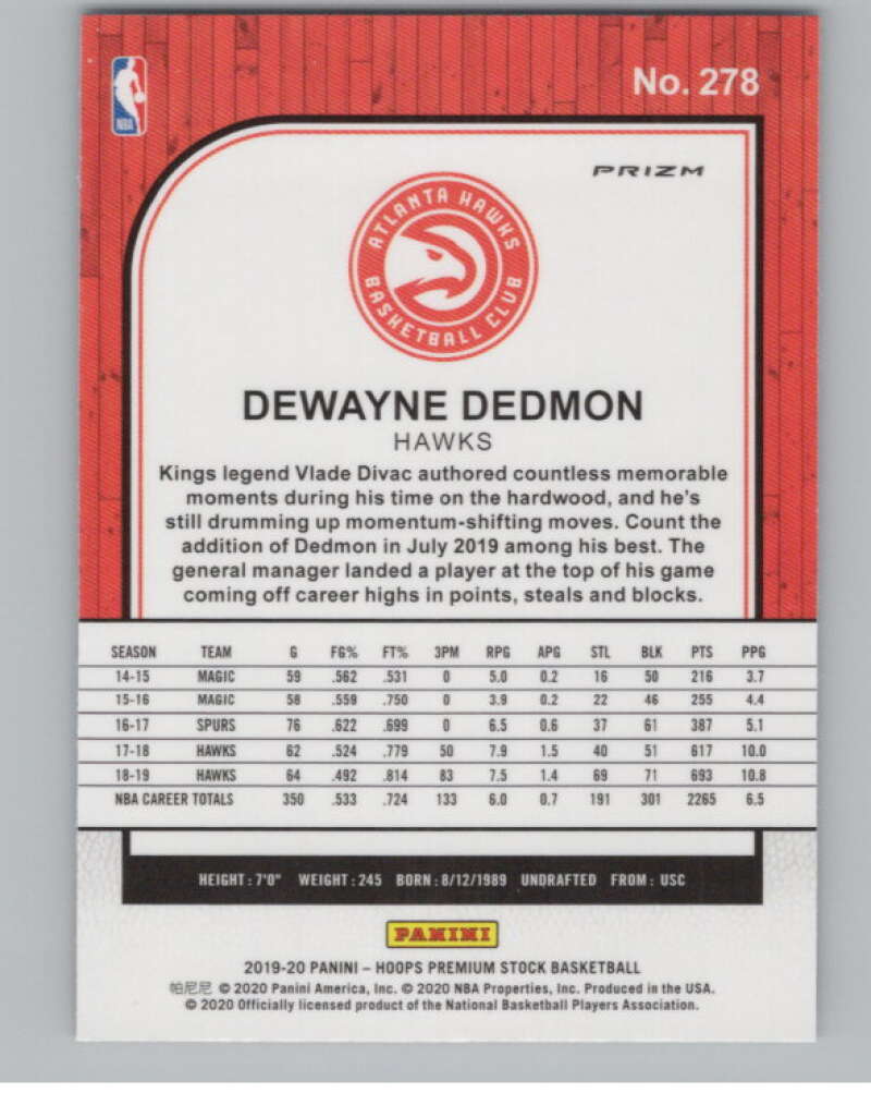 2019-20  Hoops Premium Blue Cracked Ice Prizm #278 Dewayne Dedmon  V103038 Image 2