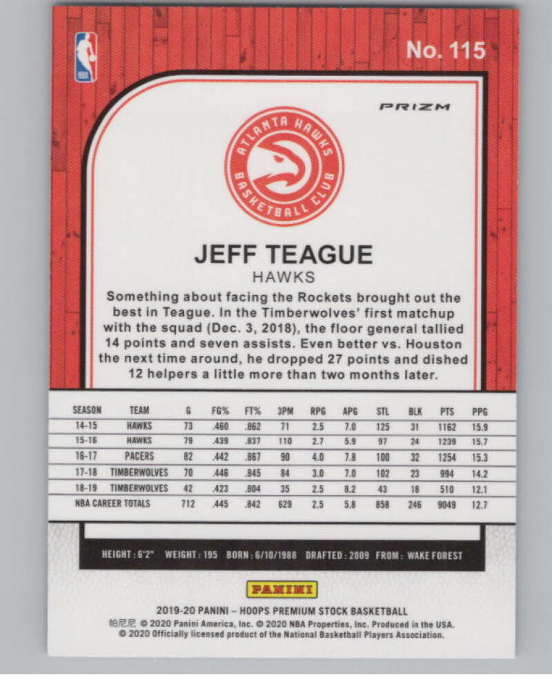 2019-20  Hoops Premium Stock  Purple Disco Prizm #115 Jeff Teague  V103043 Image 2