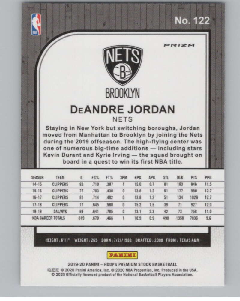 2019-20  Hoops Premium Stock  Purple Disco Prizm #122 DeAndre Jordan  V103044 Image 2