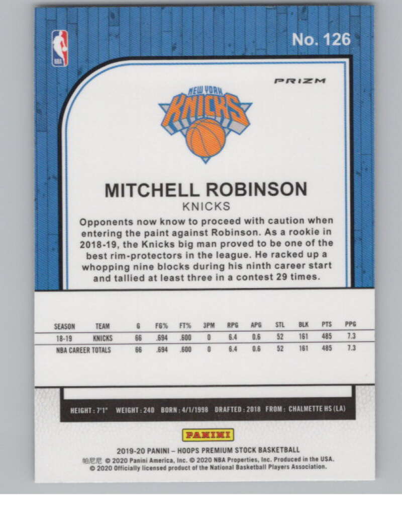 2019-20  Hoops Premium Stock  Purple Disco Prizm #126 Mitchell Robinson  V103046 Image 2