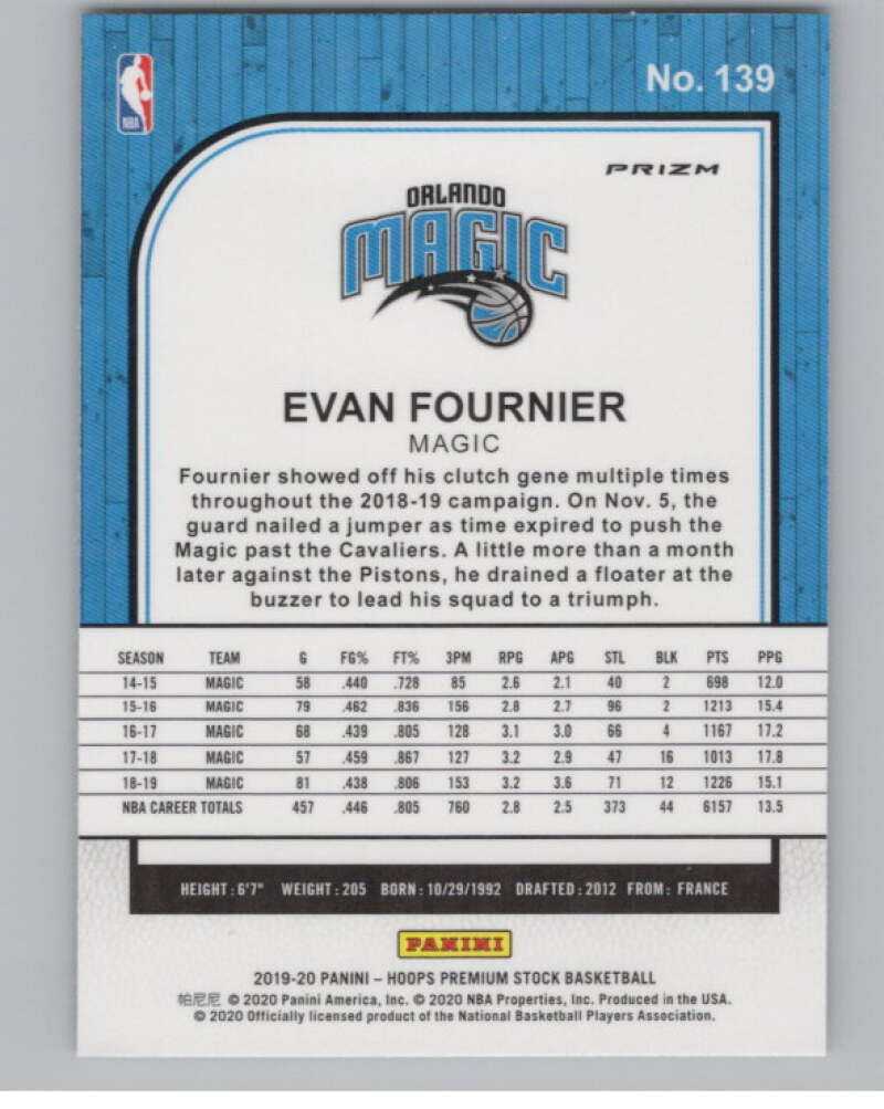 2019-20  Hoops Premium Stock  Purple Disco Prizm #139 Evan Fournier  V103047 Image 2