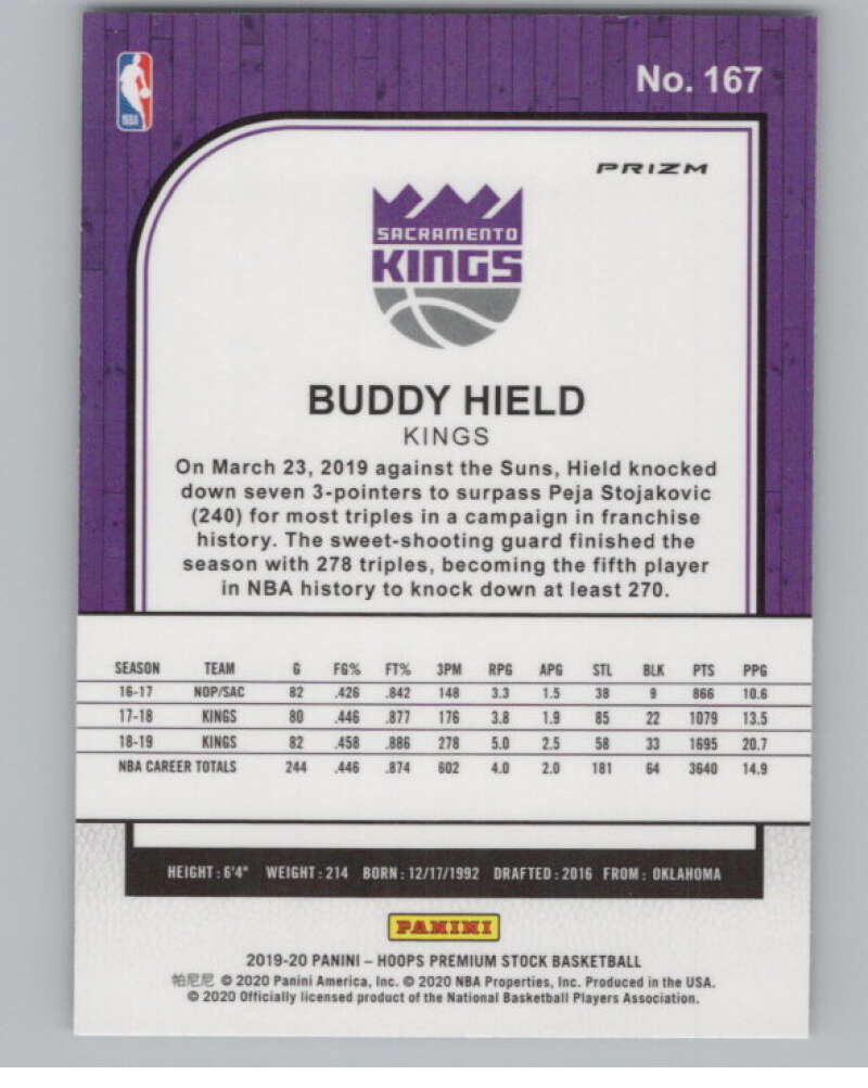 2019-20  Hoops Premium Stock  Purple Disco Prizm #167 Buddy Hield  V103051 Image 2