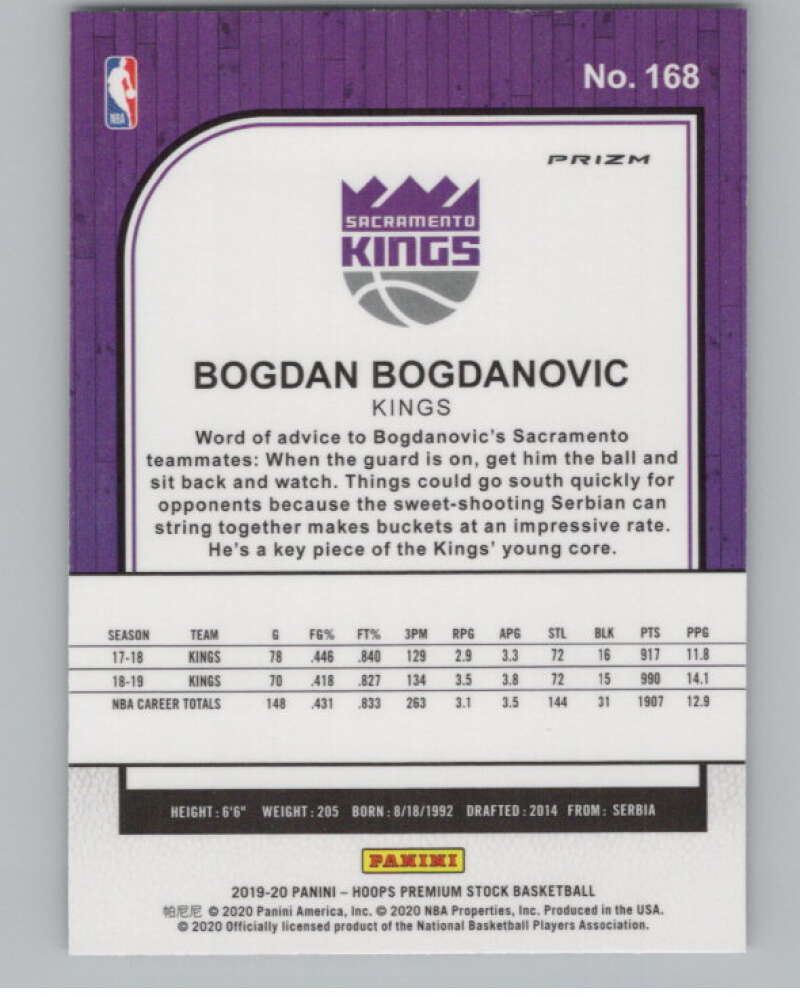 2019-20  Hoops Premium Stock  Purple Disco Prizm #168 Bogdan Bogdanovic  V103052 Image 2