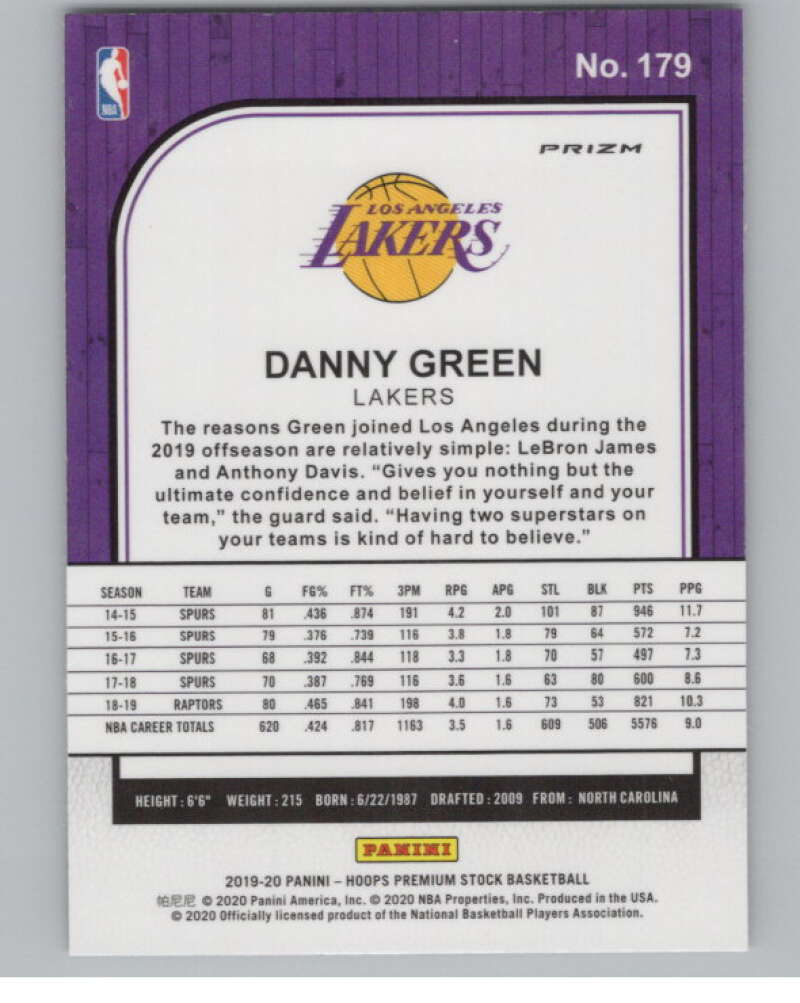 2019-20  Hoops Premium Stock  Purple Disco Prizm #179 Danny Green  V103053 Image 2
