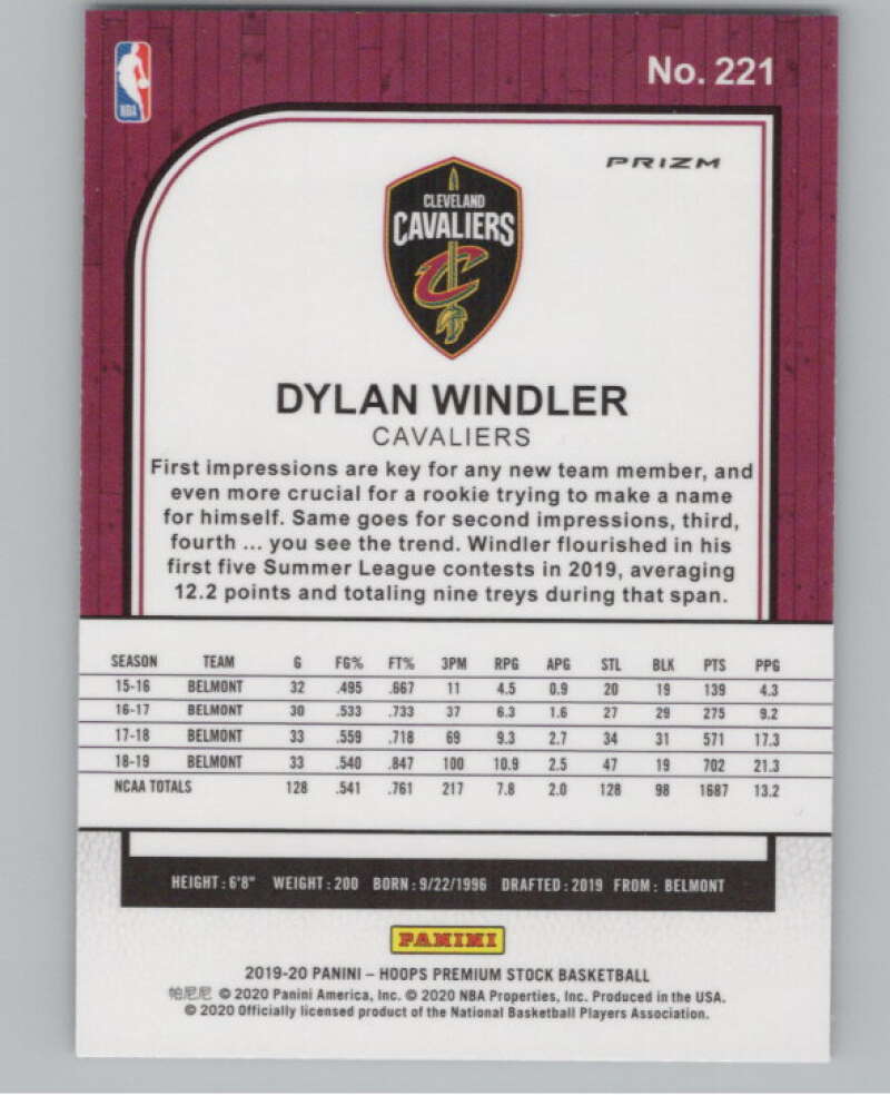 2019-20  Hoops Premium Stock  Purple Disco Prizm #221 Dylan Windler  V103055 Image 2