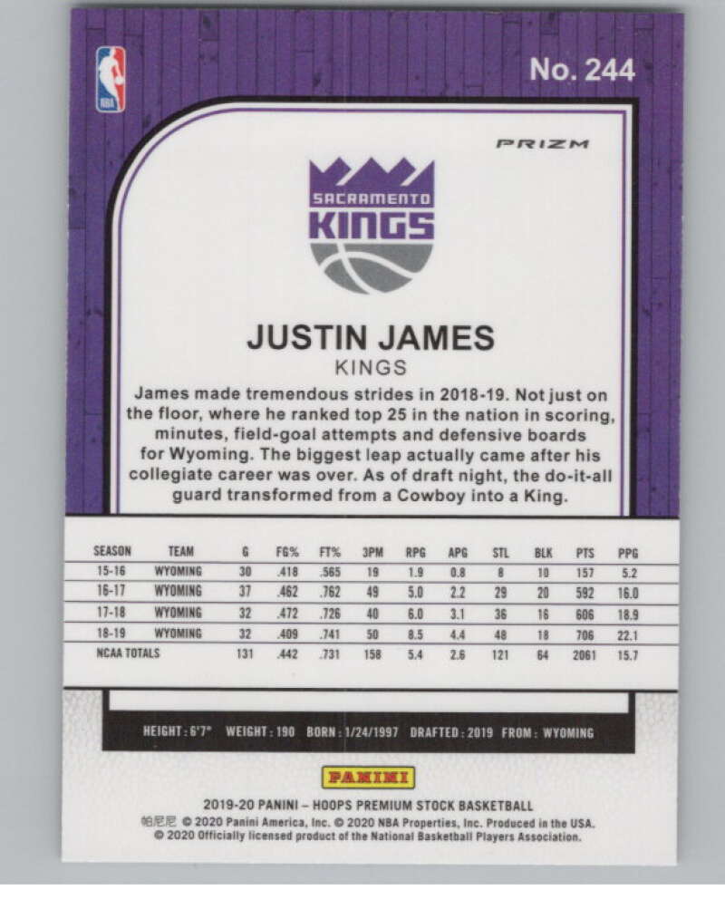 2019-20  Hoops Premium Stock  Purple Disco Prizm #244 Justin James  V103056 Image 2