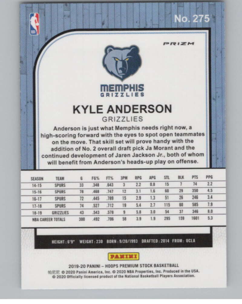 2019-20  Hoops Premium Stock  Purple Disco Prizm #275 Kyle Anderson  V103058 Image 2