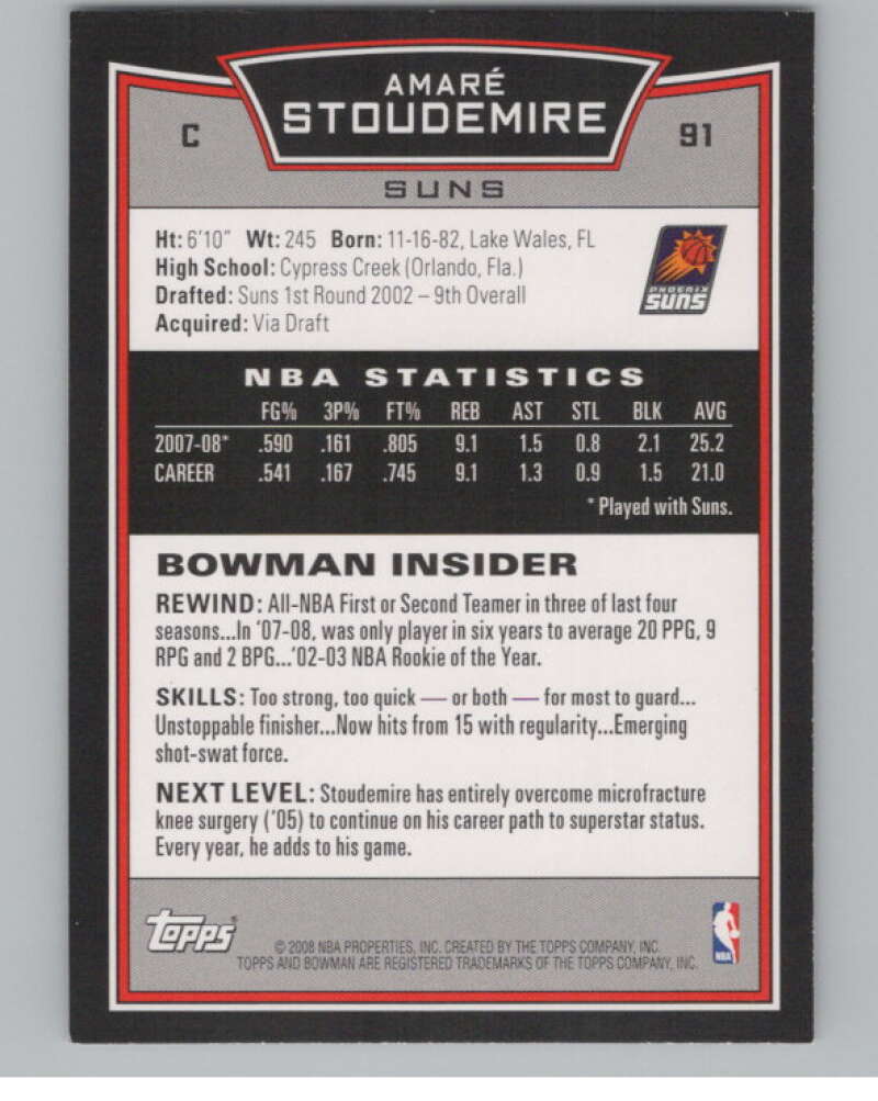2008-09 Bowman #91 Amare Stoudemire  Phoenix Suns  V103066 Image 2