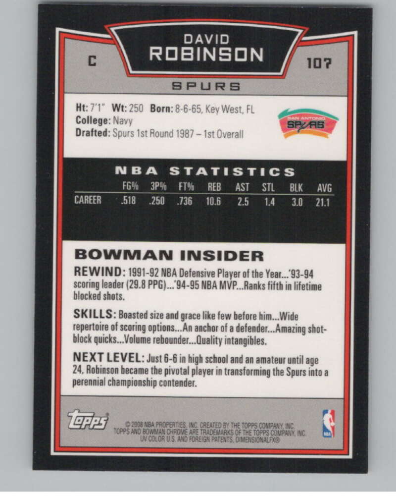 2008-09 Bowman Chrome #10? David Robinson Spurs  V103070 Image 2