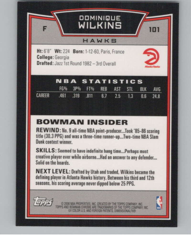 2008-09 Bowman Chrome #101 Dominique Wilkins Hawks  V103074 Image 2
