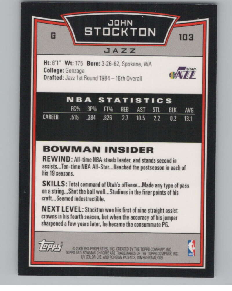 2008-09 Bowman Chrome #103 John Stockton  Utah Jazz  V103075 Image 2