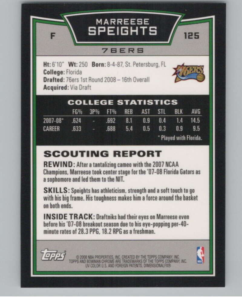 2008-09 Bowman Chrome #125 Marreese Speights  RC Rookie  V103078 Image 2