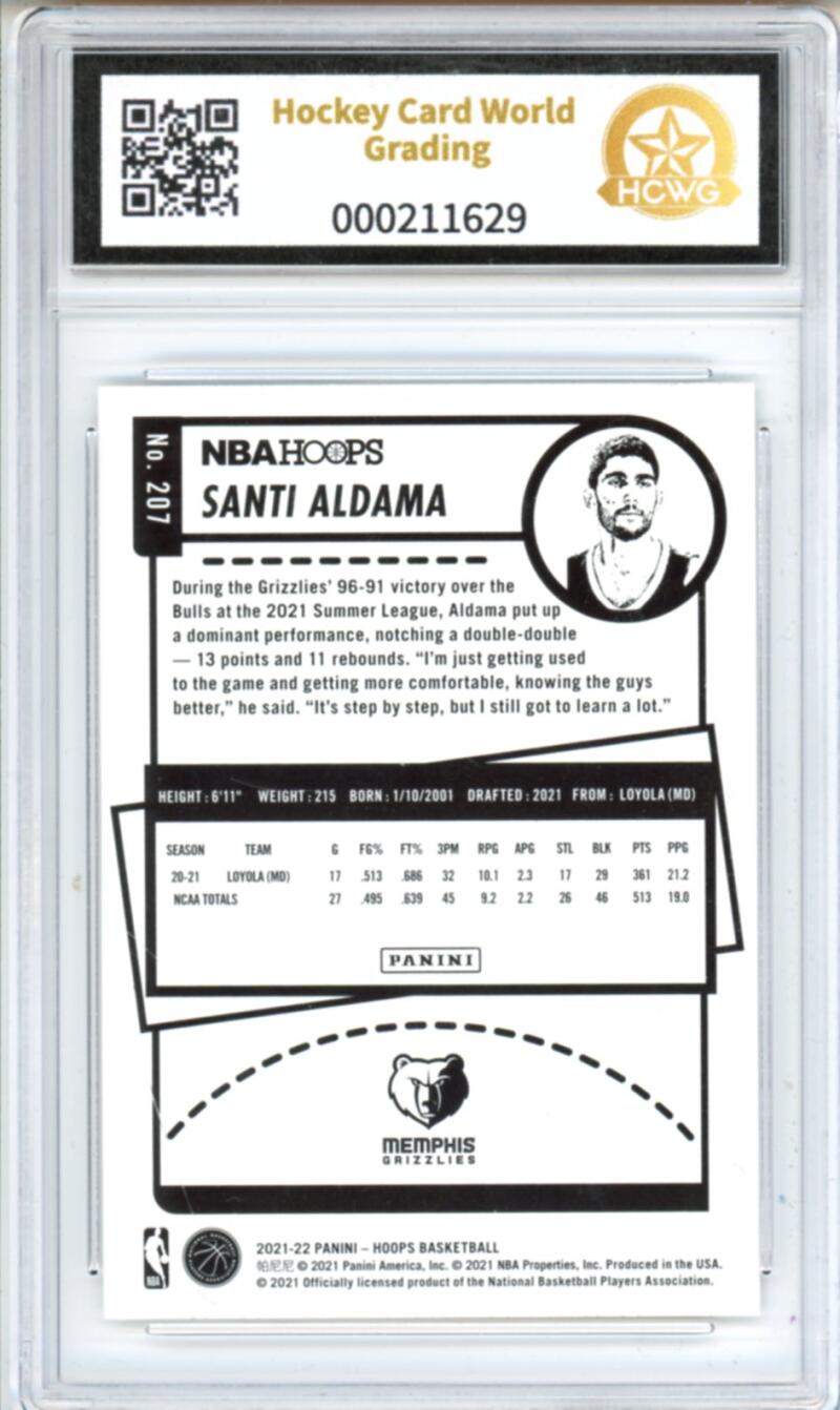 2021-22 Hoops #207 Santi Aldama RC Rookie Basketball - Graded HCWG 9 Image 2