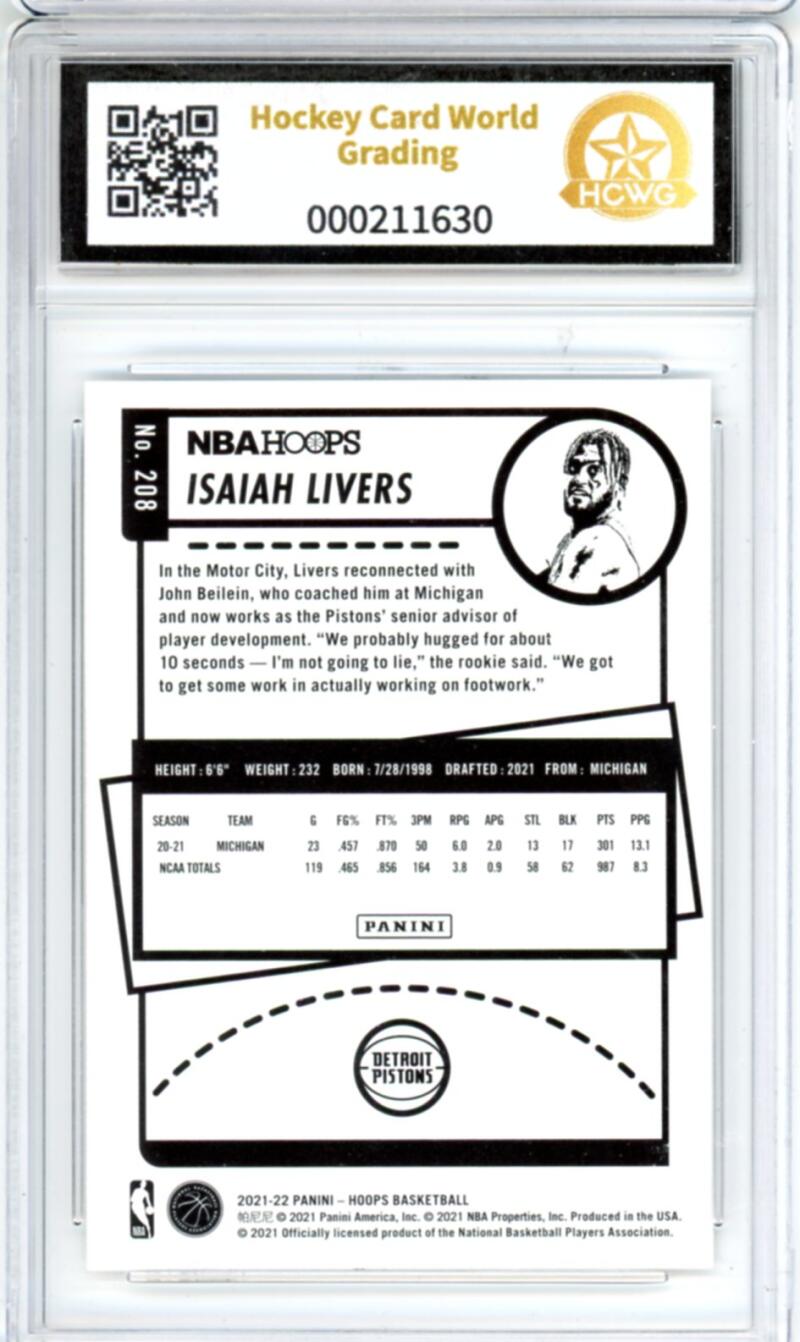 2021-22 Hoops #208 Isaiah Livers RC Rookie Basketball - Graded HCWG 9 Image 2