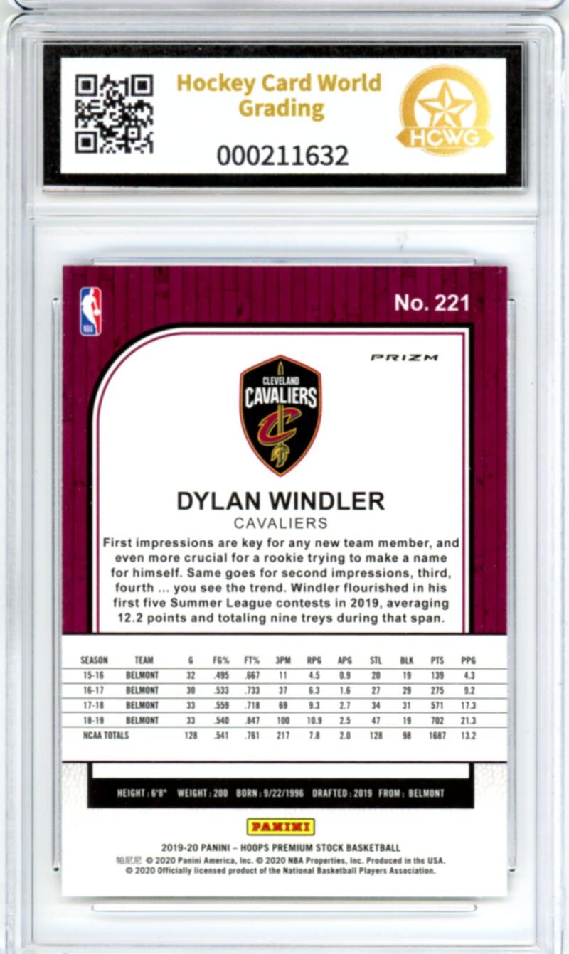 2019-20 Hoops Premium Purple Disco #221 Dylan Windler RC Rookie Graded HCWG 9 Image 2