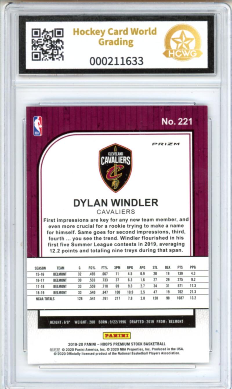2019-20 Hoops Premium Purple Disco #221 Dylan Windler Rookie Graded HCWG 9 Image 2