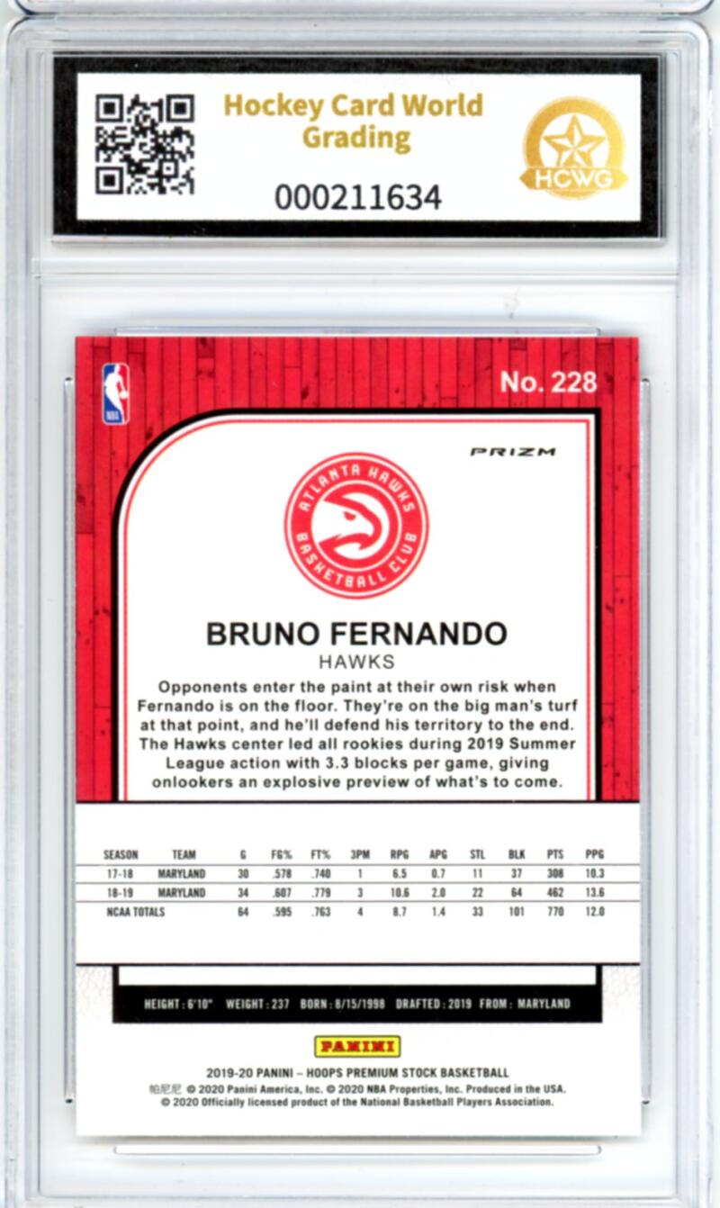2019-20 Hoops Premium Purple Disco #228 Bruno Fernando Rookie Graded HCWG 10 Image 2
