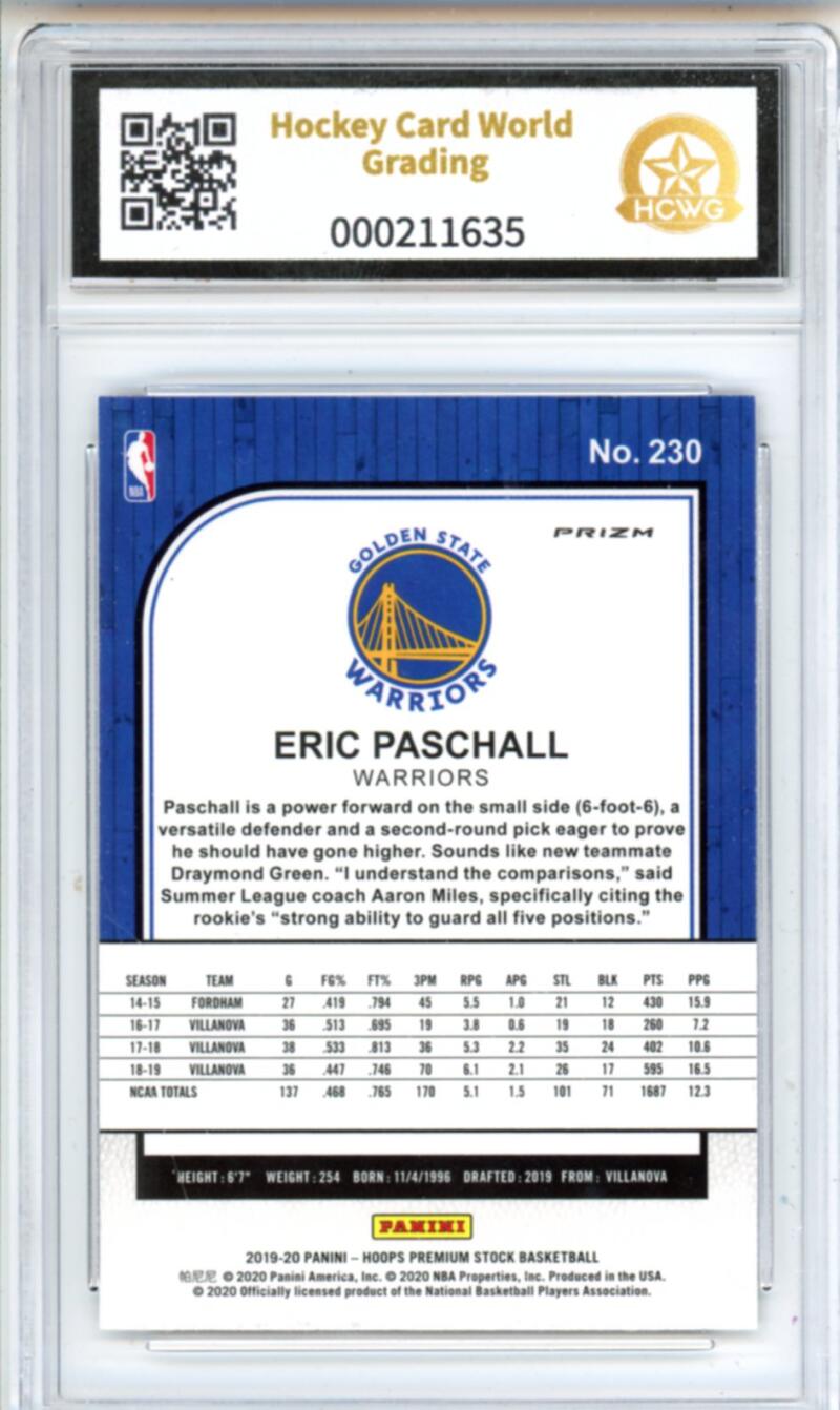 2019-20 Hoops Premium Purple Disco #230 Eric Paschall Rookie Graded HCWG 9 Image 2