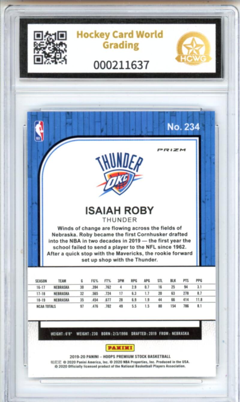 2019-20 Hoops Premium Purple Disco #234 Isaiah Roby Rookie Graded HCWG 9 Image 2
