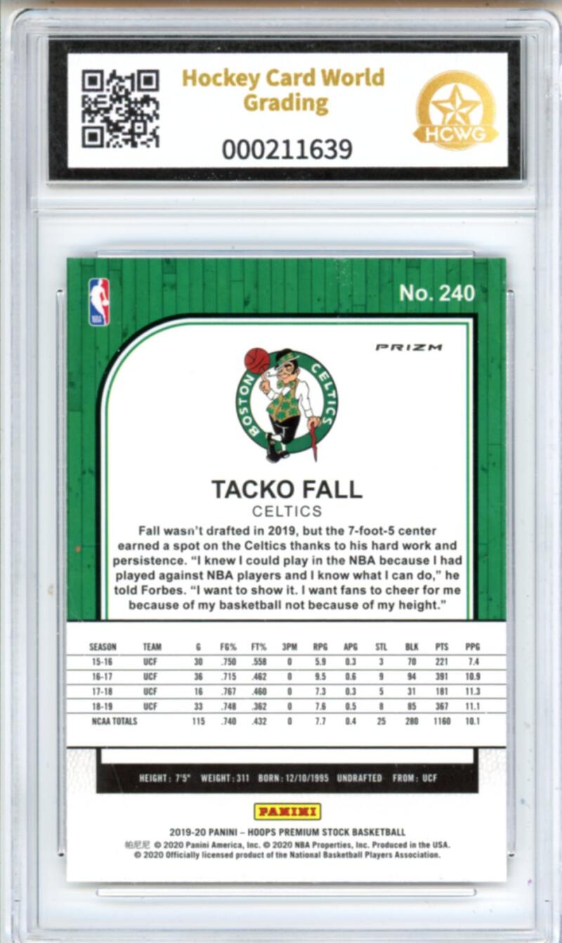 2019-20 Hoops Premium Purple Disco #240 Tacko Fall Rookie Graded HCWG 8 Image 2