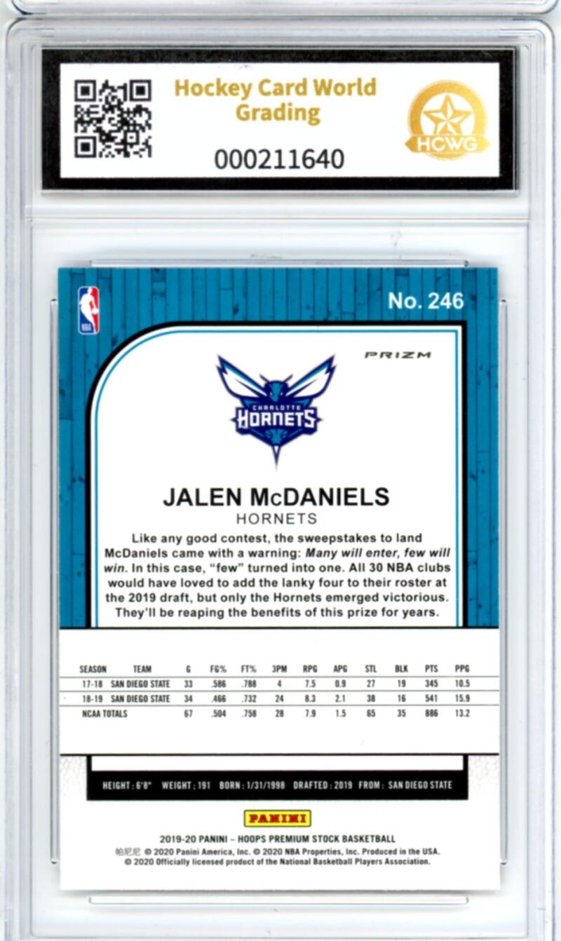 2019-20 Hoops Premium Purple Disco #246 Jalen McDaniels Rookie Graded HCWG 9 Image 2