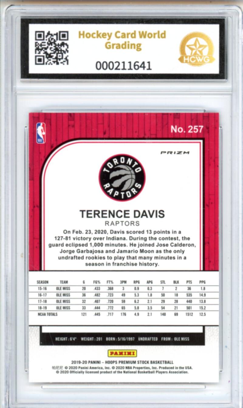 2019-20 Hoops Premium Purple Disco #257 Terence Davis Rookie Graded HCWG 9 Image 2