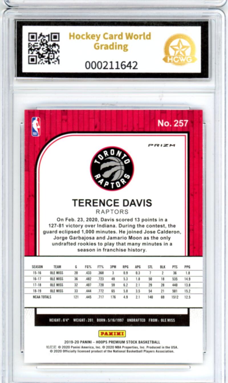 2019-20 Hoops Premium Purple Disco #257 Terence Davis Rookie Graded HCWG 10 Image 2