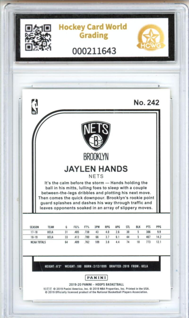 2019-20 Hoops Yellow #242 Jaylen Hands RC Rookie Graded HCWG 10 Image 2