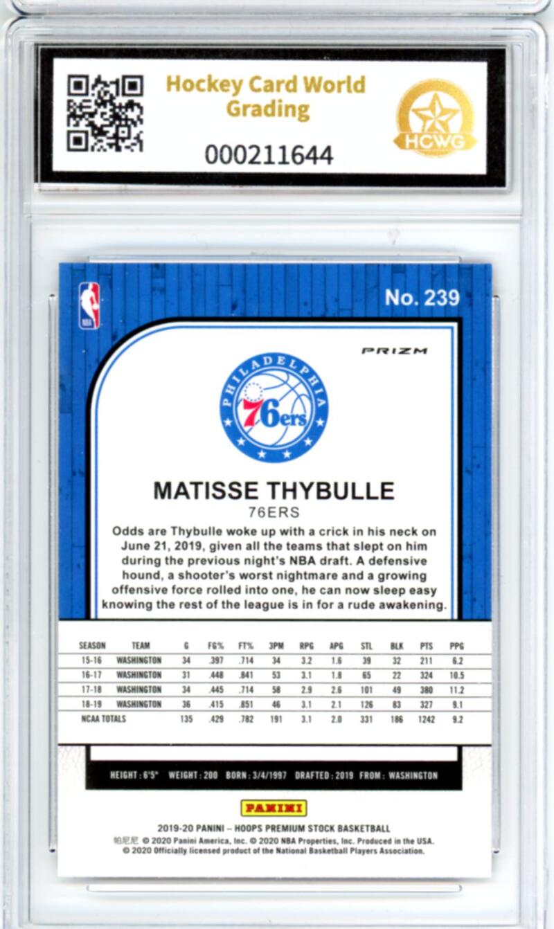 2019-20 Hoops Premium Purple Disco #242 Matisse Thybulle Rookie Graded HCWG 9 Image 2