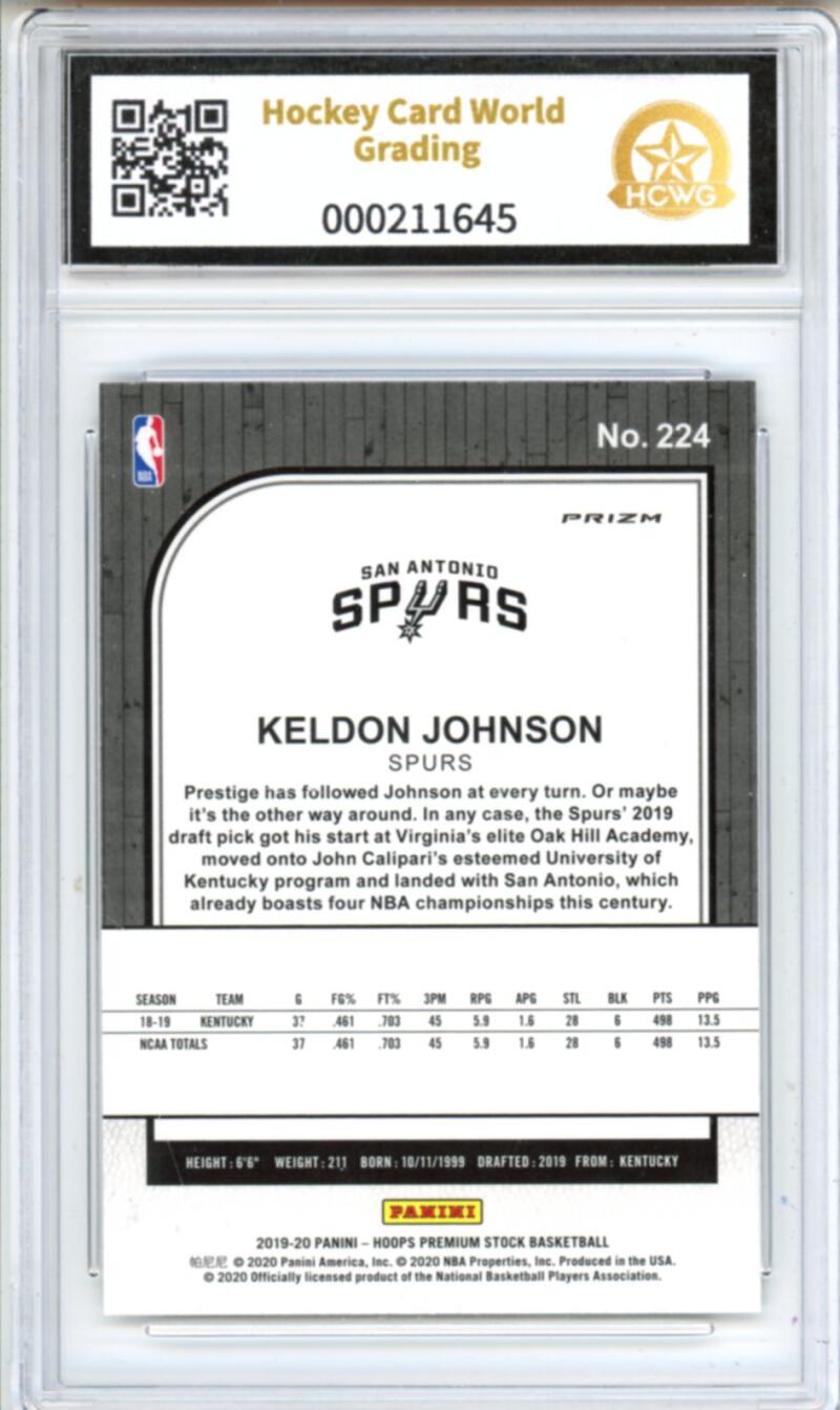 2019-20 Hoops Premium Pulsar #224 Keldon Johnson RC Rookie Graded HCWG 9 Image 2