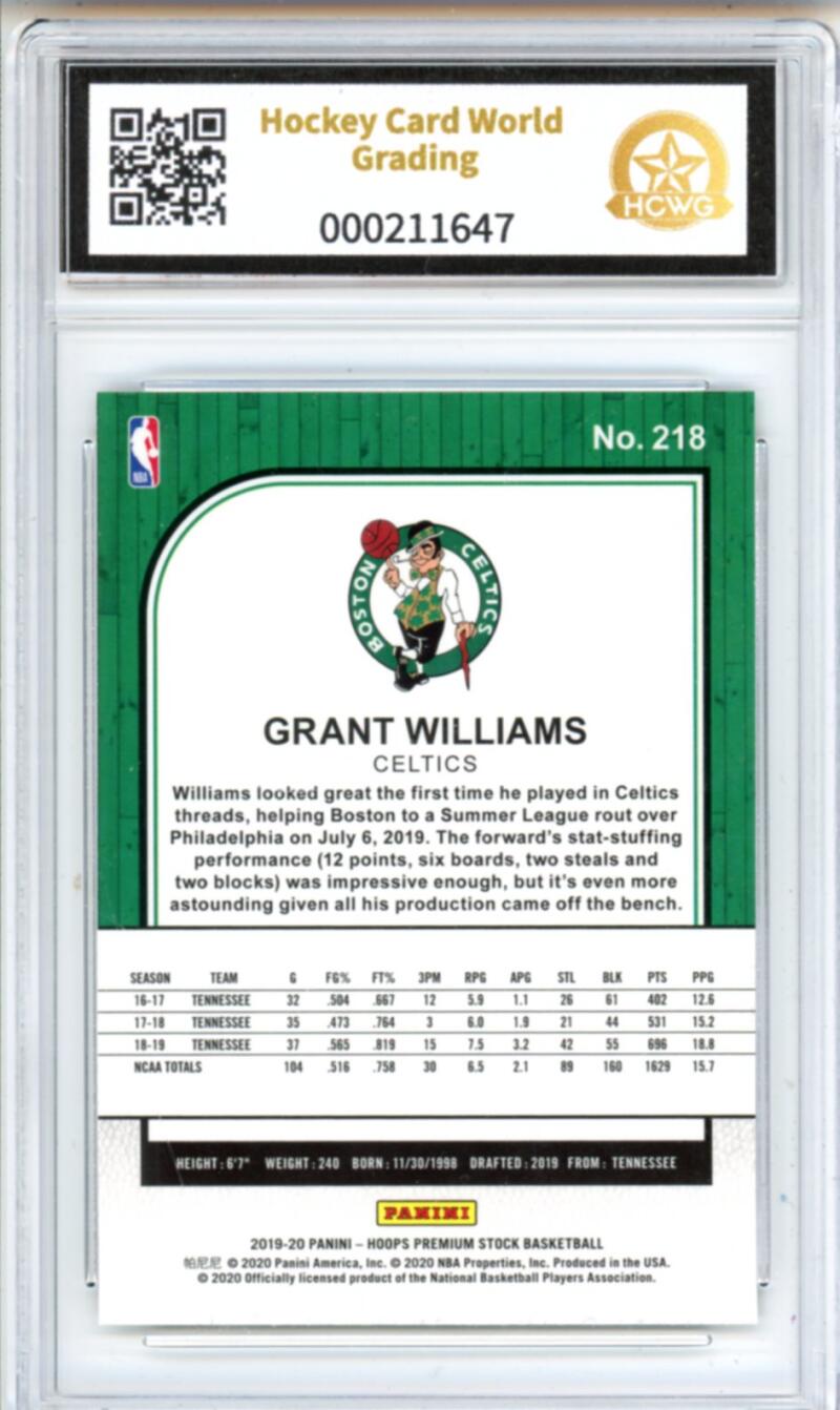 2019-20 Hoops Premium Silver #218 Grant Williams RC Rookie Graded HCWG 9 Image 2