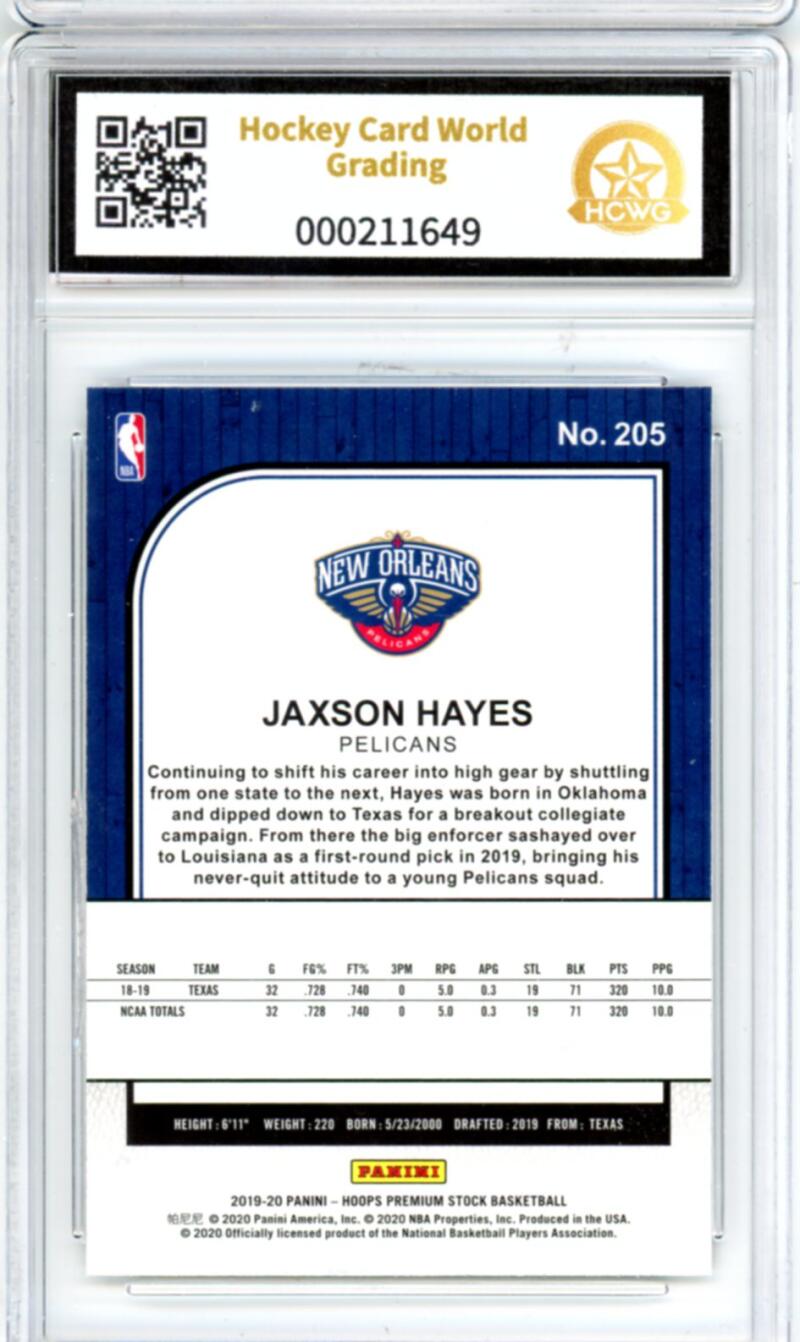 2019-20 Hoops Premium Silver #205 Jaxson Hayes RC Rookie Graded HCWG 9 Image 2