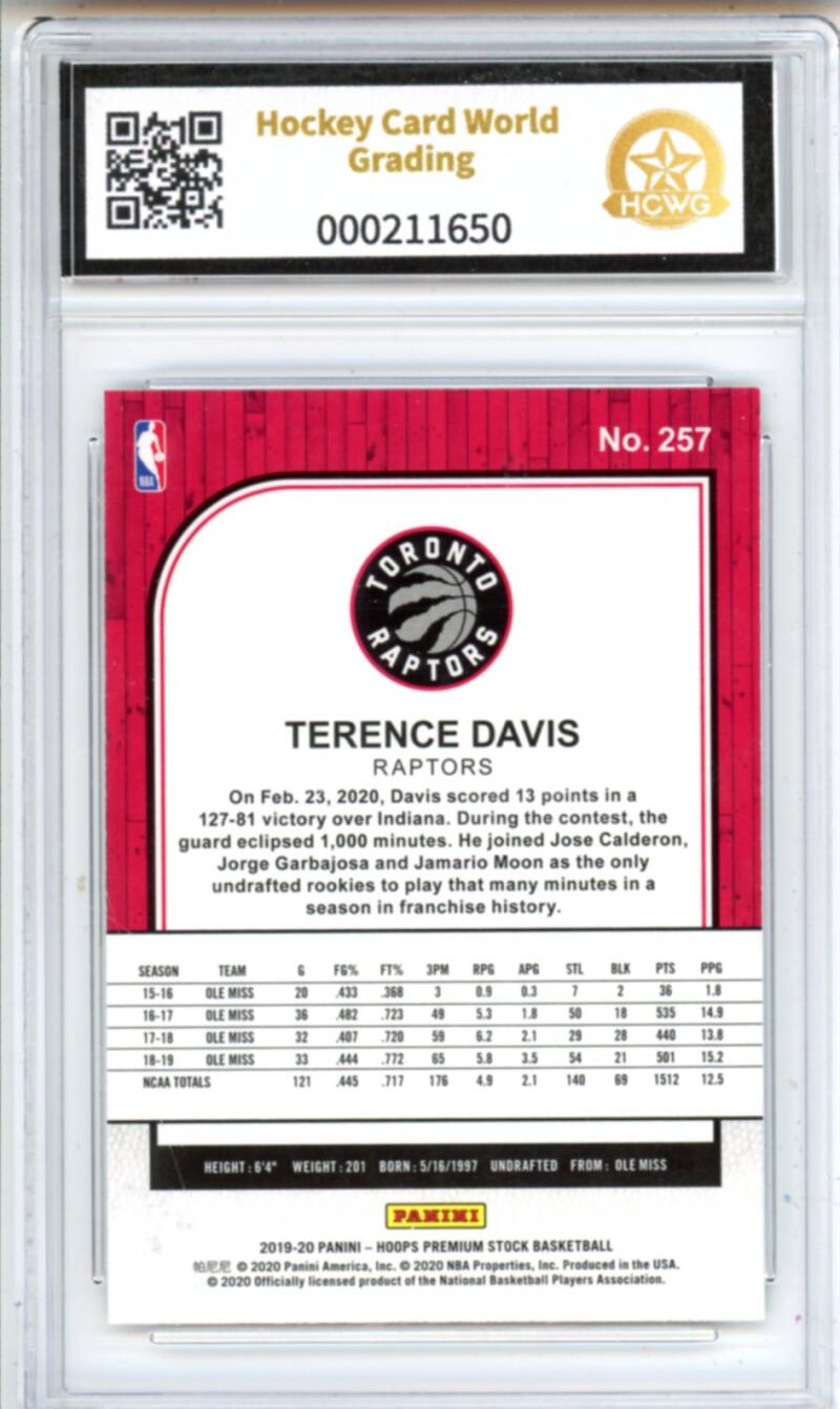 2019-20 Hoops Premium Silver #257 Terence Davis RC Rookie Graded HCWG 9 Image 2
