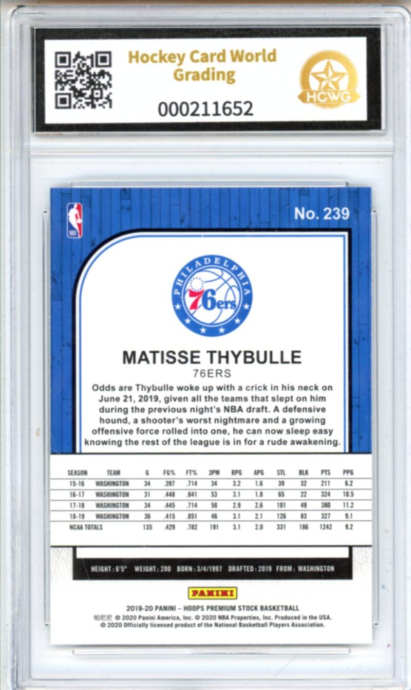 2019-20 Hoops Premium Silver #239 Matisse Thybulle RC Rookie Graded HCWG 9 Image 2