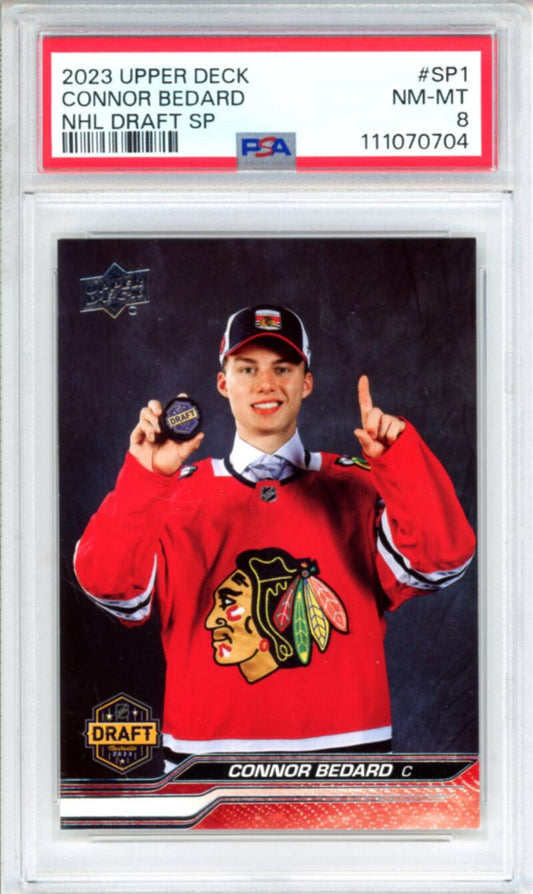 2023-24 Upper Deck #SP1 Connor Bedard RC Rookie Draft SP Hockey - PSA 8 Image 1