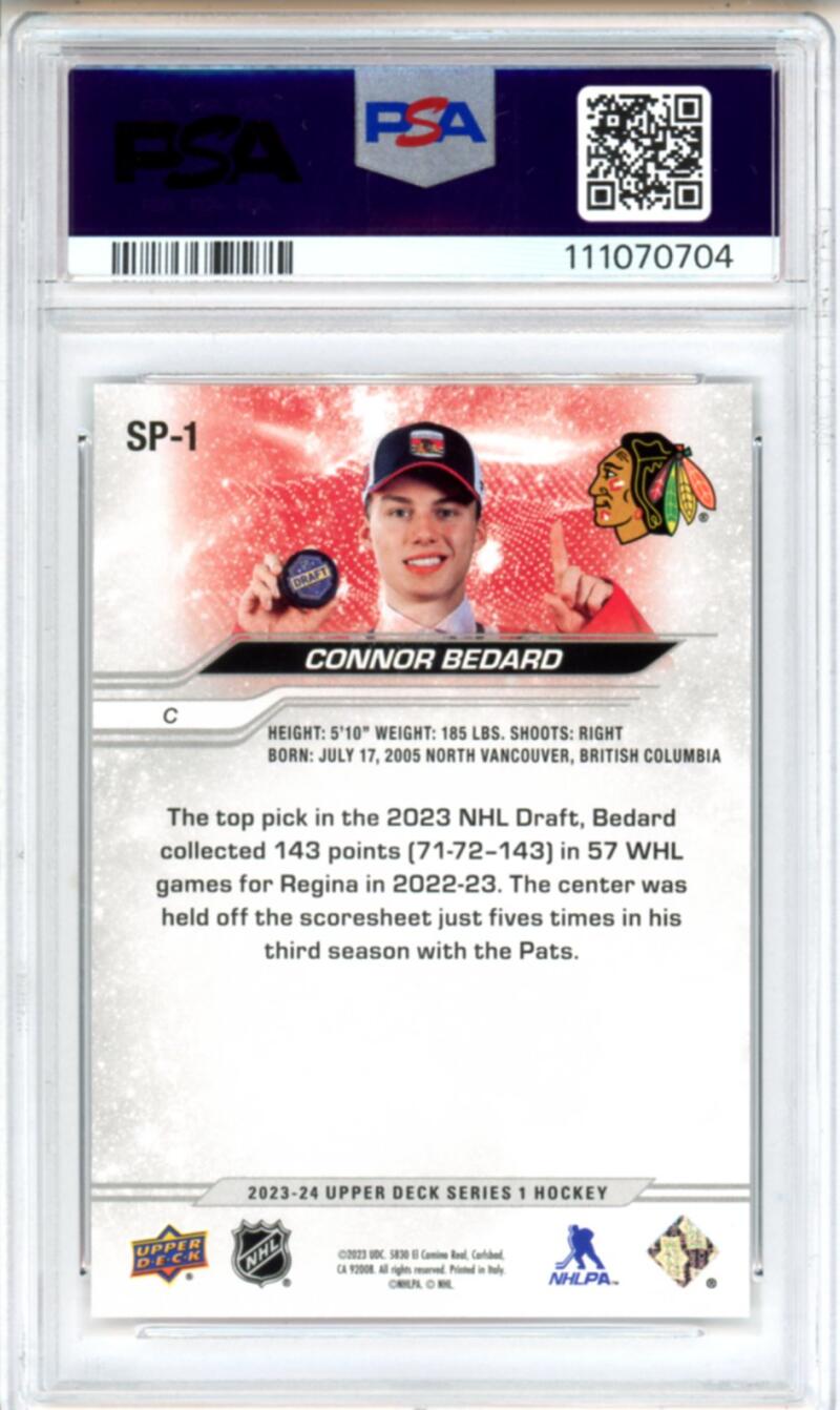 2023-24 Upper Deck #SP1 Connor Bedard RC Rookie Draft SP Hockey - PSA 8 Image 2