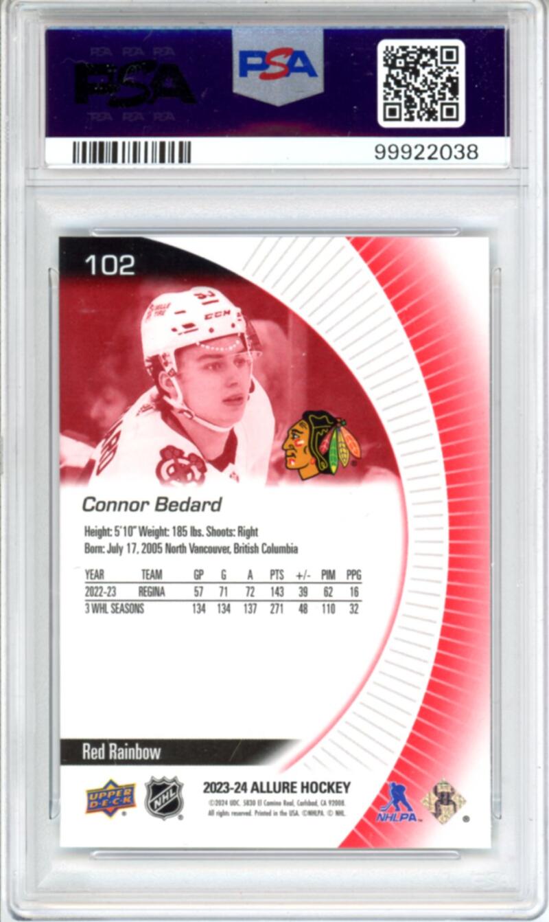2023-24 UD Allure Red Rainbow #102 Connor Bedard RC Rookie Hockey - PSA 9 Image 2