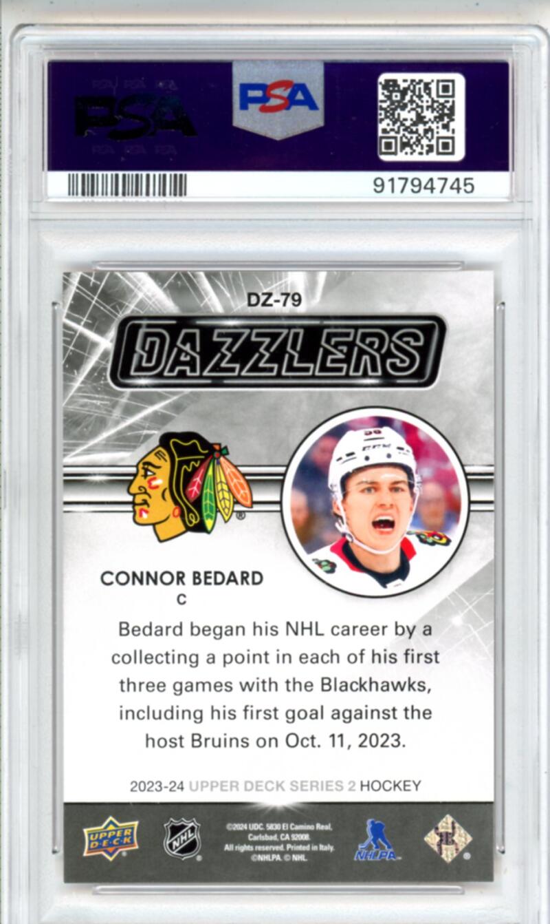 2023-24 Upper Deck Dazzlers Orange Connor Bedard RC Rookie Hockey - PSA 10 Image 2