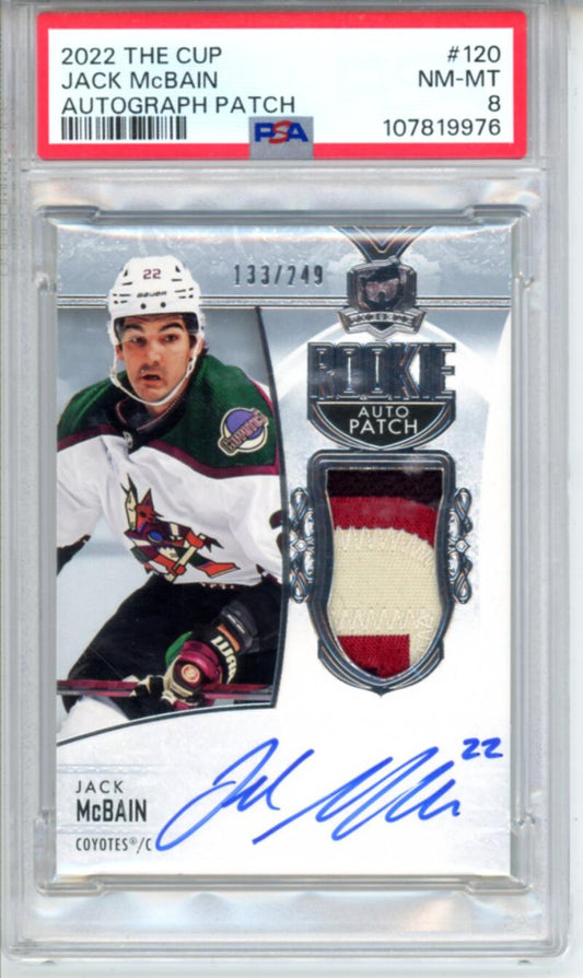 2022-23 The Cup #120 Jack McBain Patch Auto Rookie 133/249 RC Hockey PSA 8 Image 1