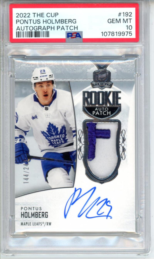 2022-23 The Cup #192 Pontus Holmberg Patch Auto Rookie 144/249 RC Hockey PSA 10 Image 1