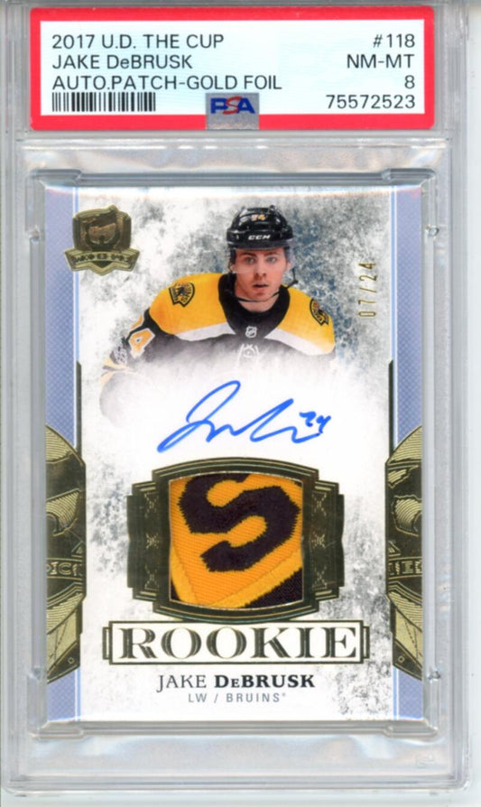 2017-18 The Cup Gold #118 Jake DeBrusk Patch Auto Rookie 7/24 RC Hockey PSA 8 Image 1