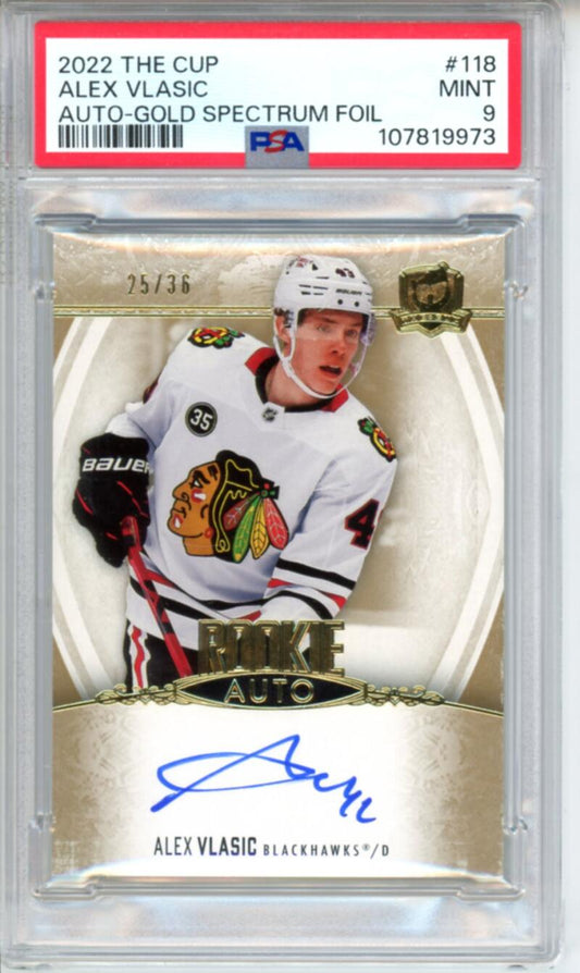 2022-23 The Cup Gold #118 Alex Vlasic Auto Rookie 25/36 RC Hockey PSA 9 Image 1