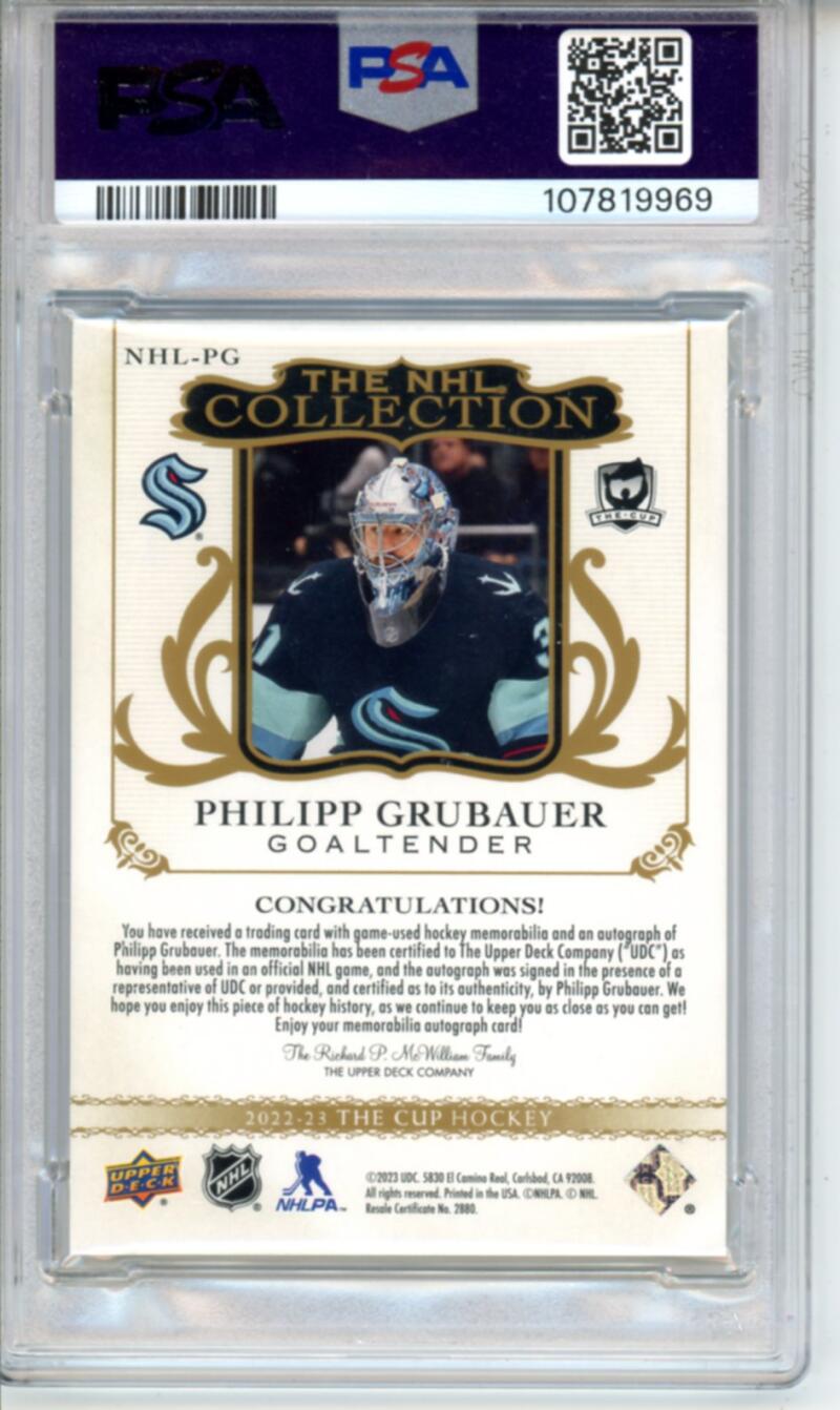 2022-23 The Cup Collection Philipp Grubauer Patch Auto 1/25 Hockey PSA 9 Image 2
