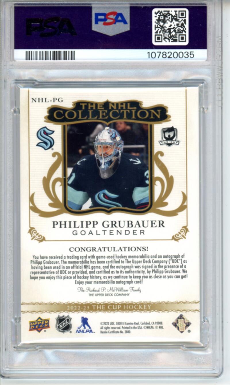 2022-23 The Cup Collection Philipp Grubauer Patch Auto 6/25 Hockey PSA 9 Image 2