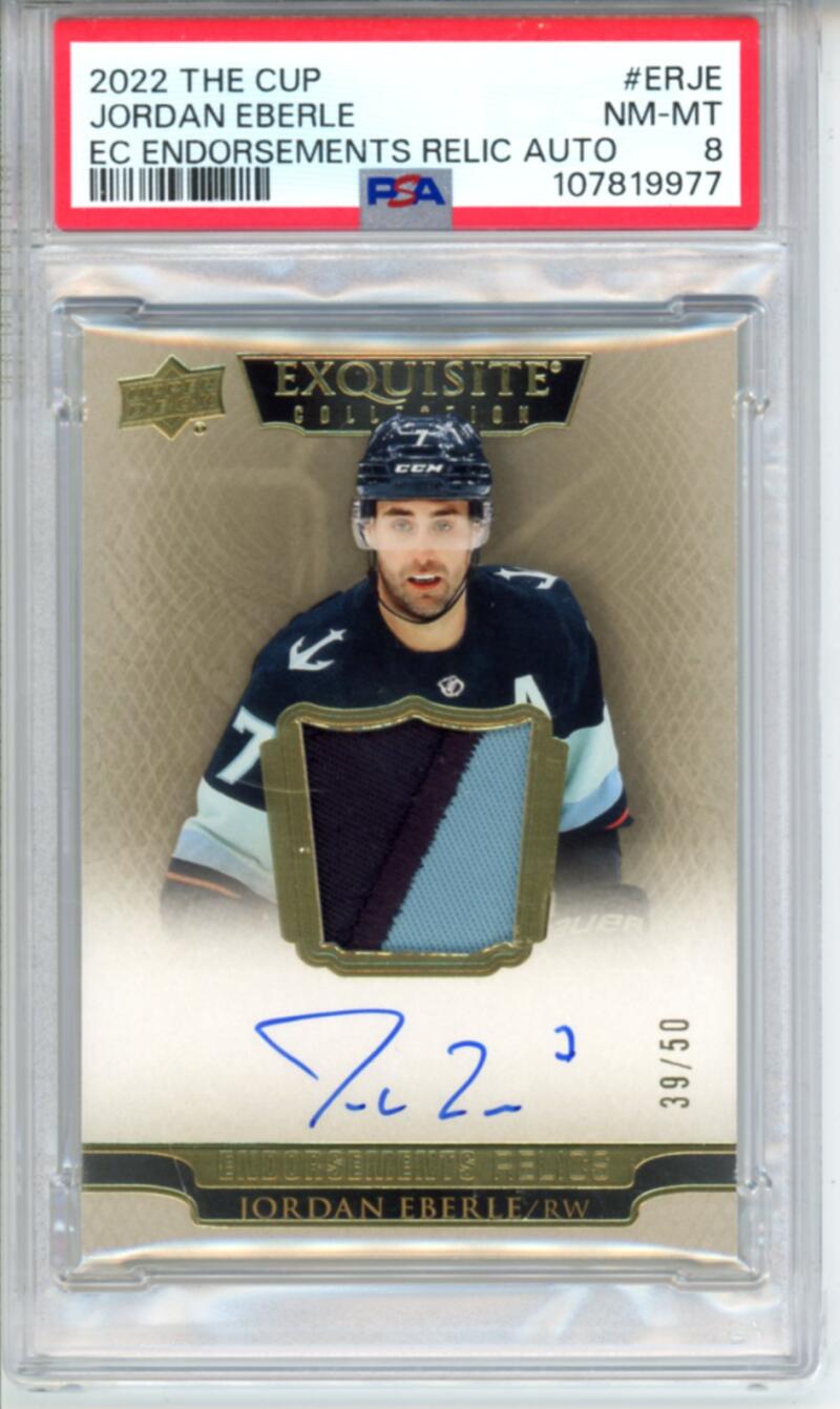 2022-23 The Cup EC Endoresements Jordan Eberle Auto Patch 39/50 Hockey PSA 8 Image 1