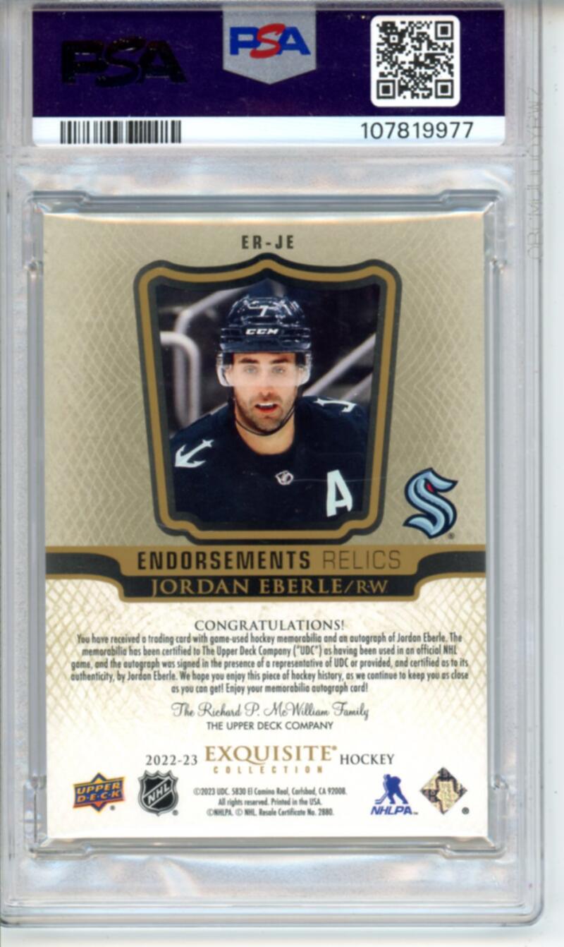 2022-23 The Cup EC Endoresements Jordan Eberle Auto Patch 39/50 Hockey PSA 8 Image 2