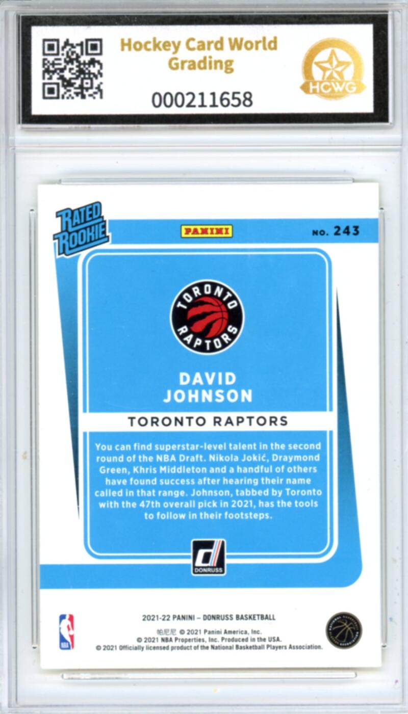 2021-22 Donruss Yellow Flood #243 David Johnson Basketball Rookie RC HCWG 10 Image 2