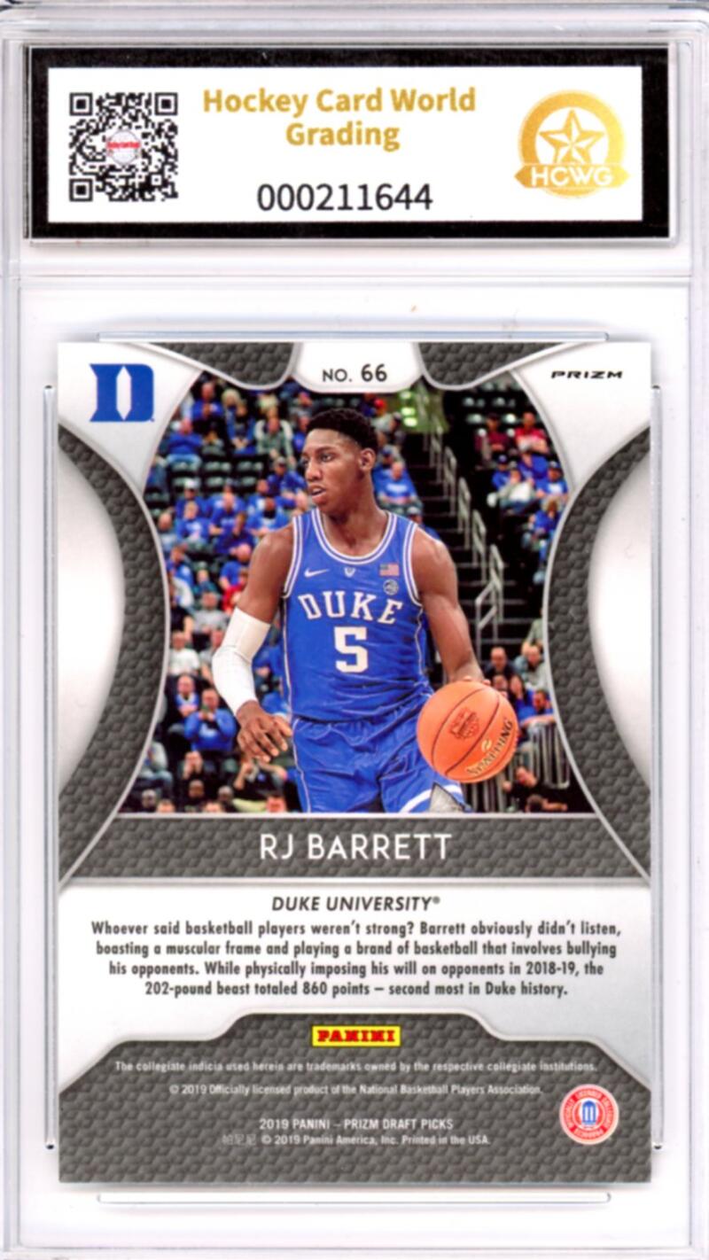 2019-20 Prizm Draft Picks Prizms Blue #66 RJ Barrett Basketball Rookie RC HCWG 9 Image 2